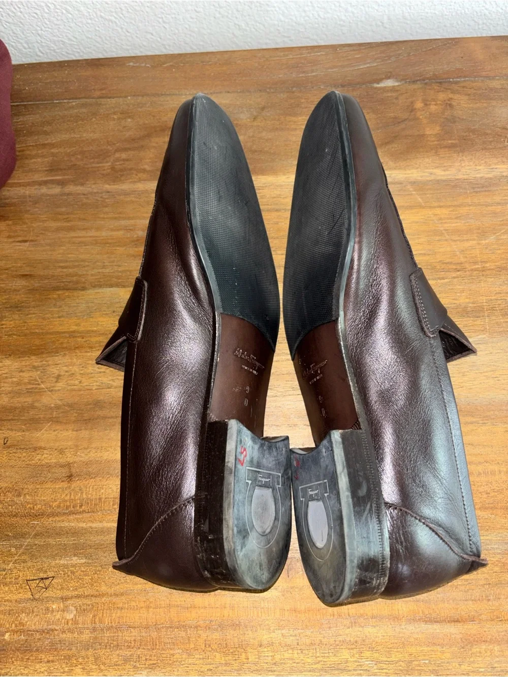 SALVATORE FERRAGAMO LC 35203 Penny Leather Loafers Dark Brown Men Sz 9